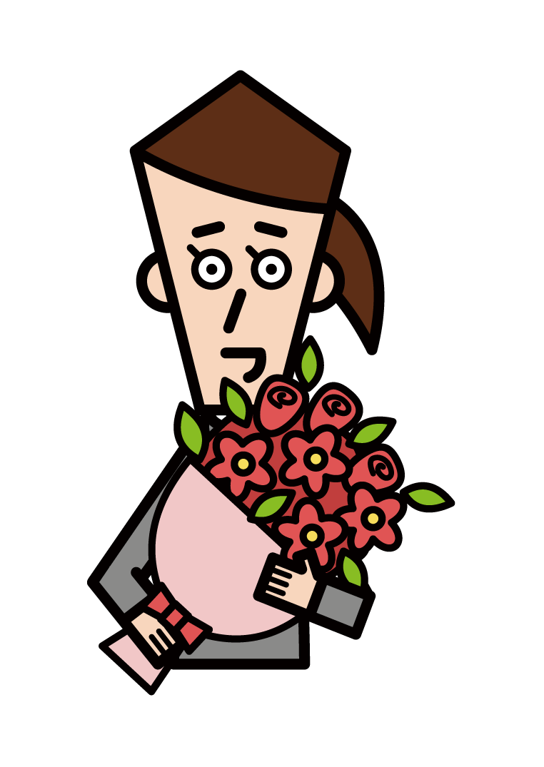 Illustration of a man giving a bouquet of flowers