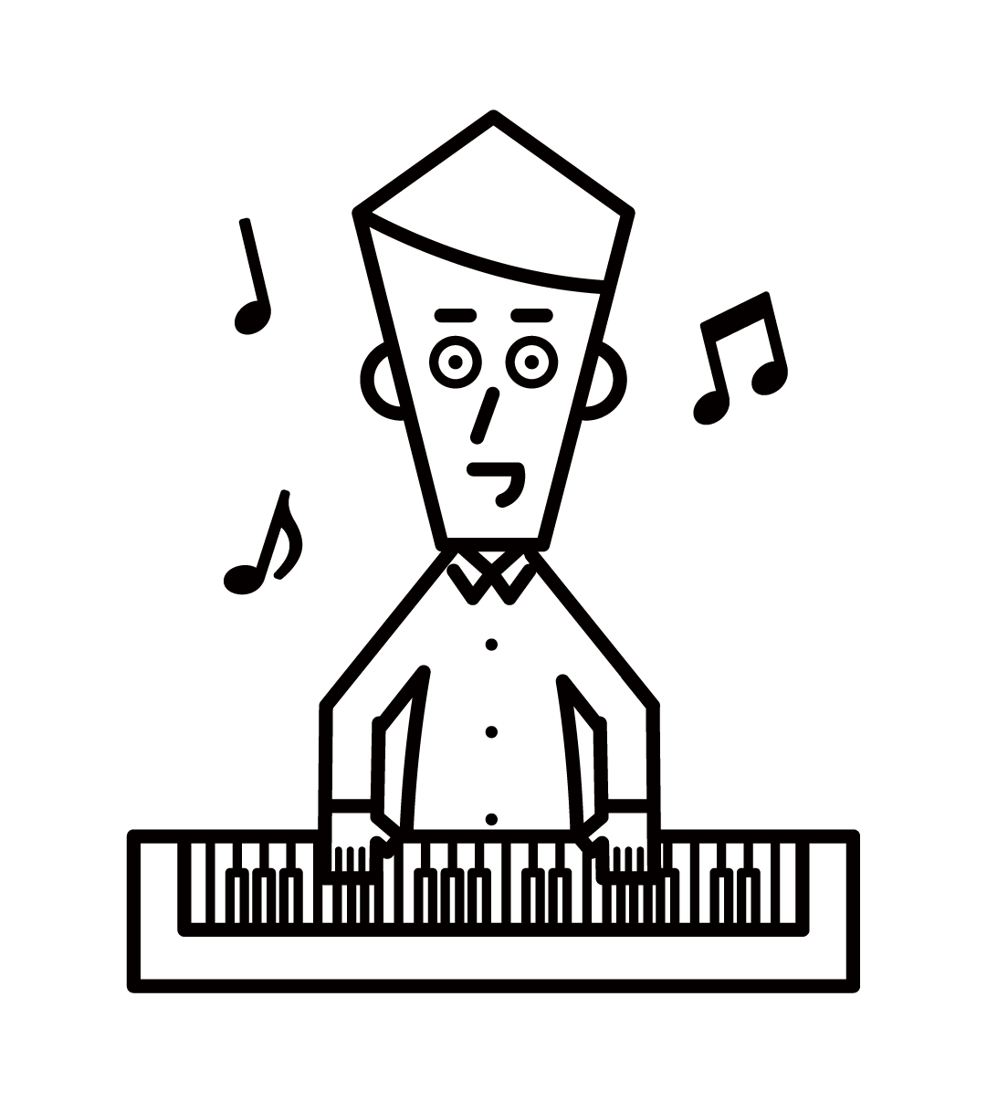 演奏鍵盤合成器的人（男性）的插圖