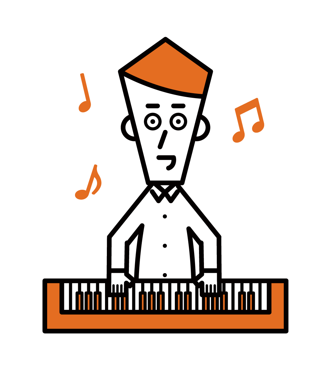 演奏鍵盤合成器的人（男性）的插圖