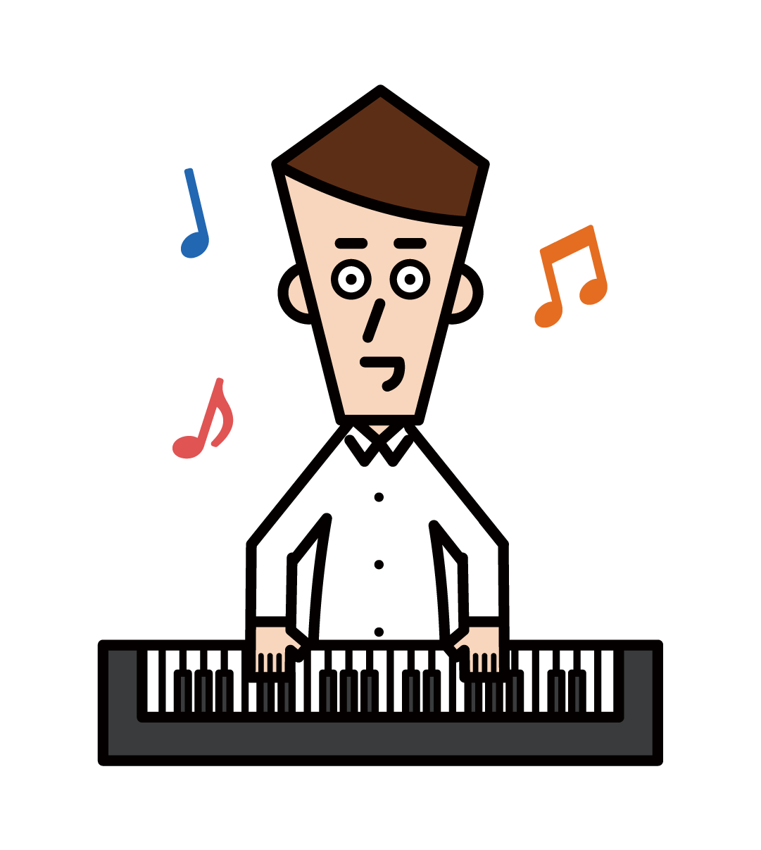 Illustration of a man playing a keyboard synthesizer