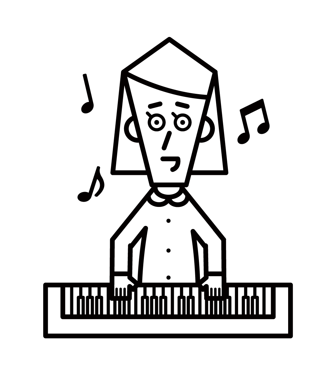 Illustration of a woman playing a keyboard synthesizer