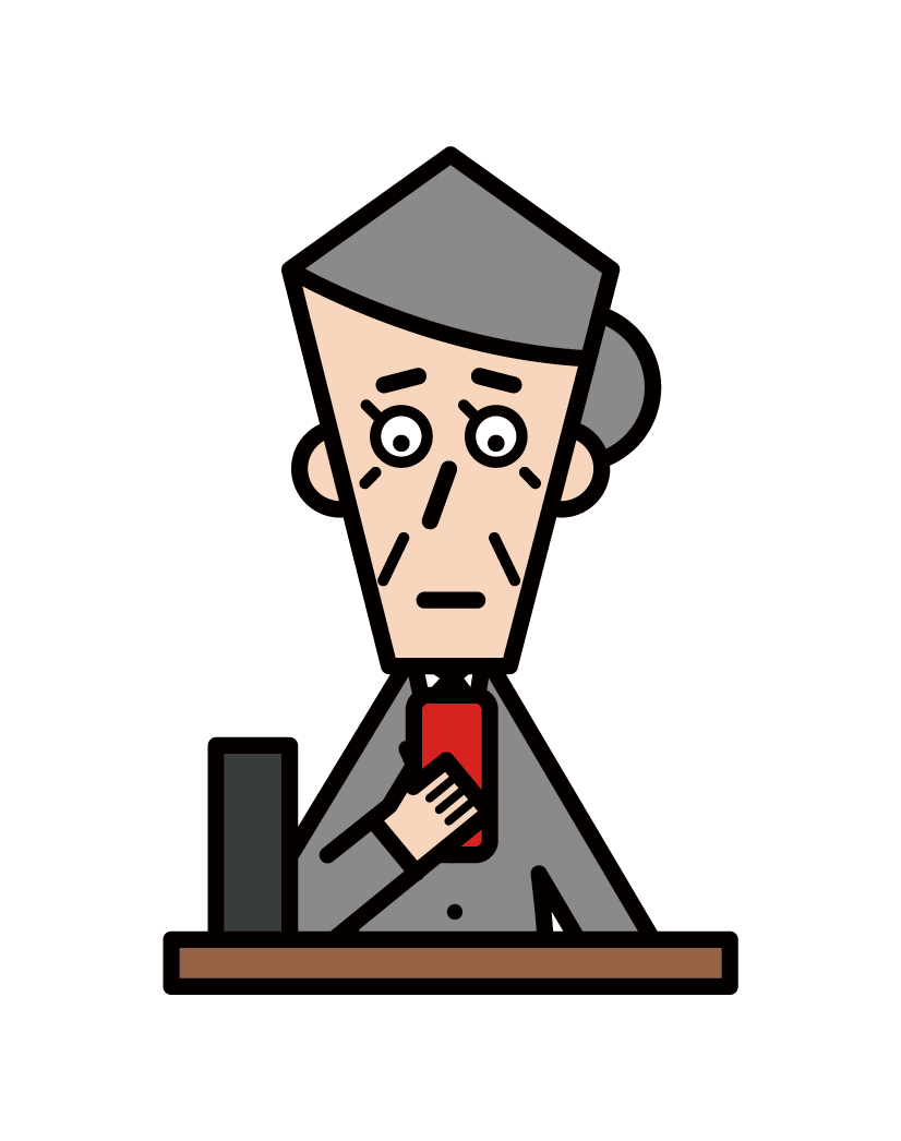 Illustration of a parliamentarian (grandfather) operating a smartphone