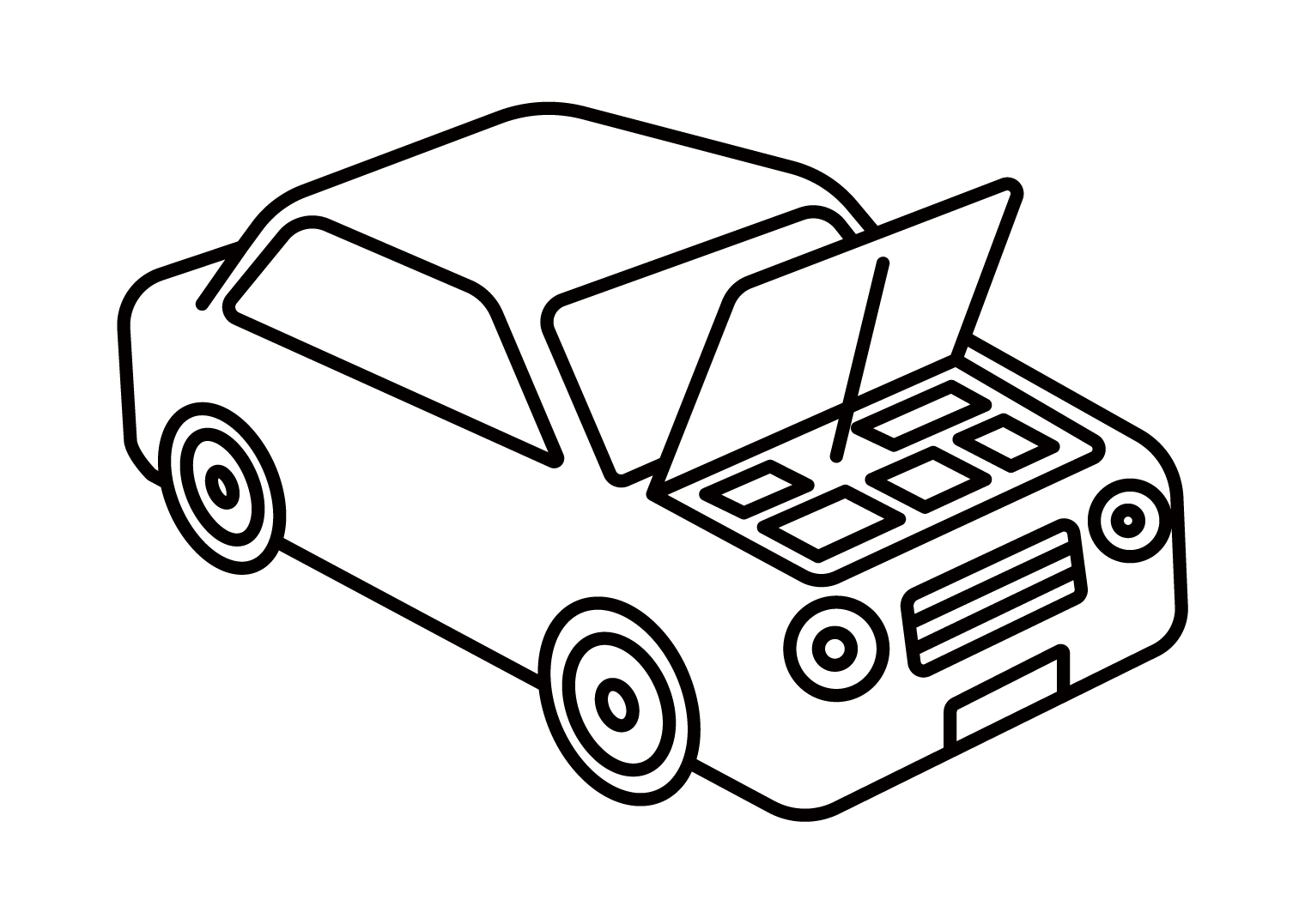 Illustration of a car with the hood open