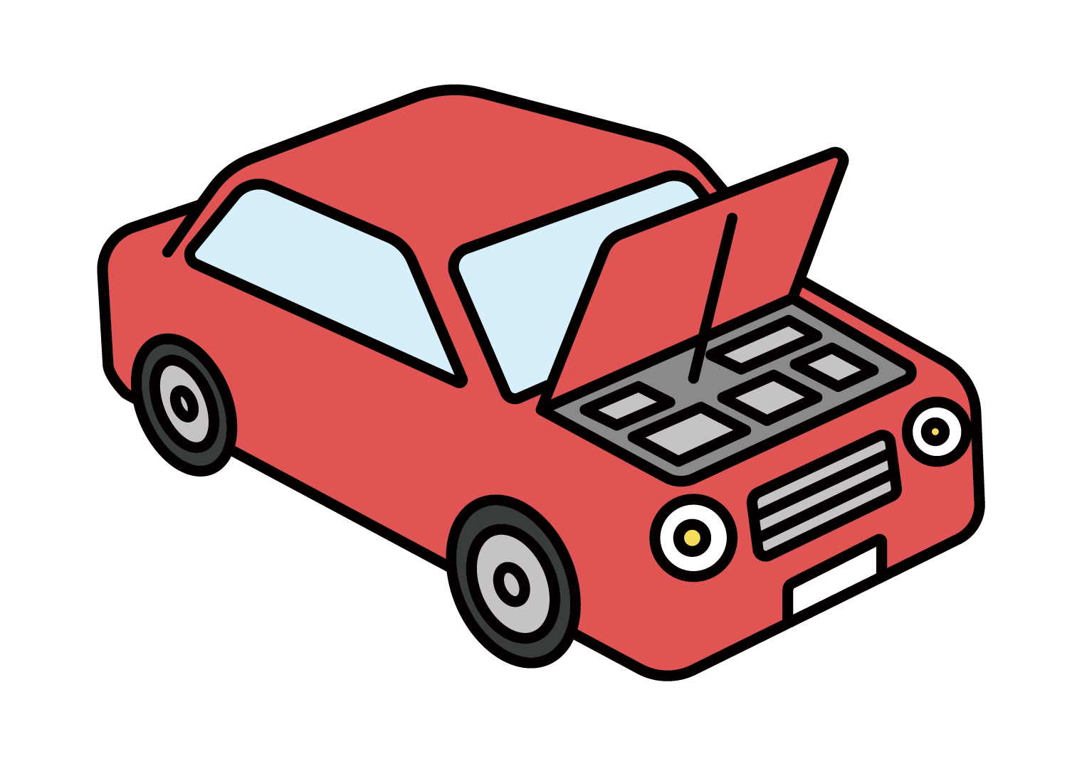 Illustration of a car with the hood open